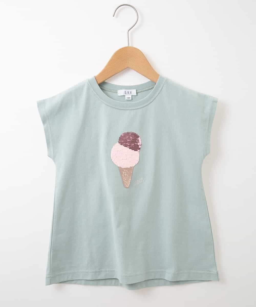 KJKFM37019 a.v.v KIDS(アー・ヴェ・ヴェ) [100-130]【接触冷感】トゥインクルスパンコールTシャツ[WEB限定サイズ] ミント(アイス)