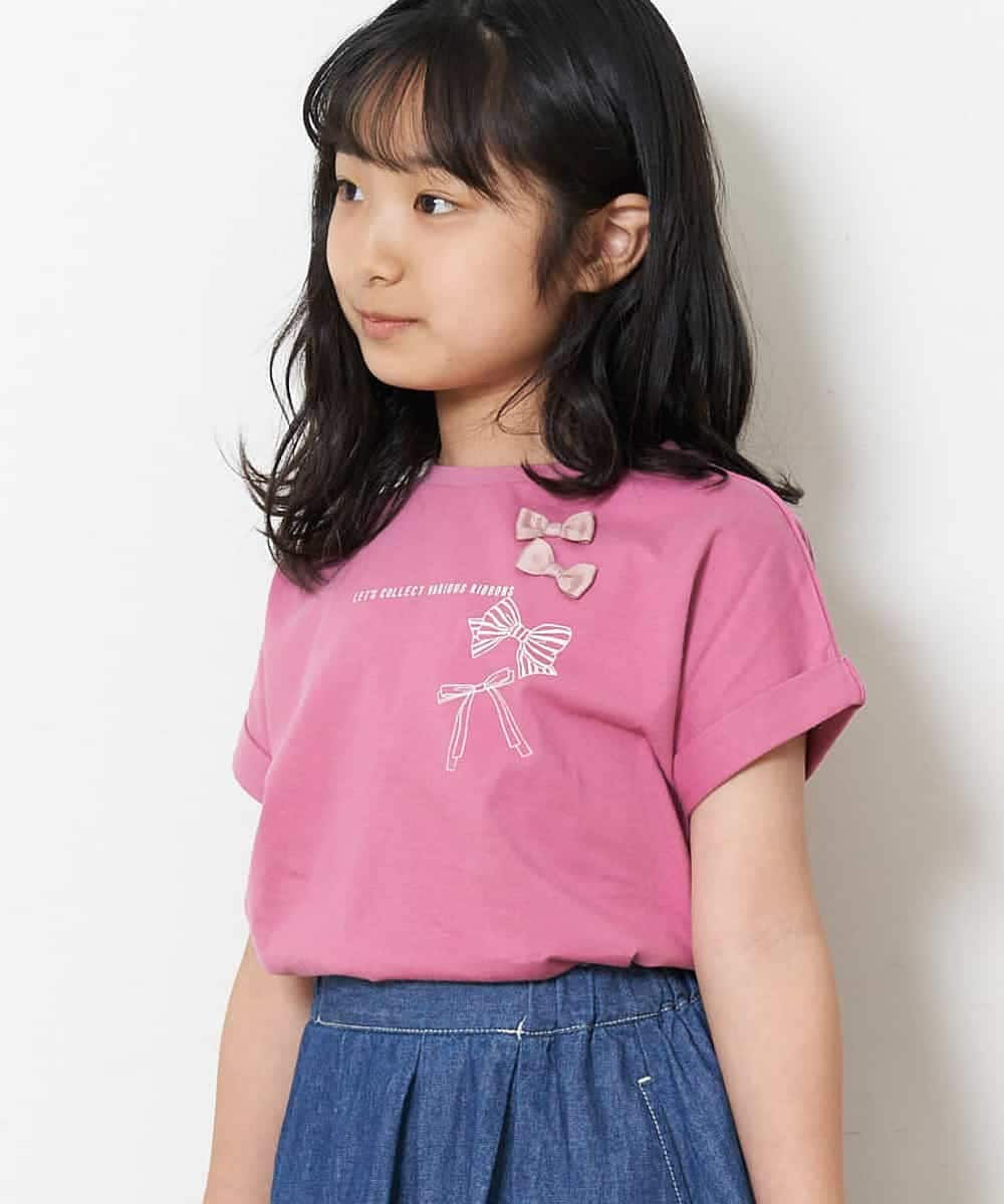 KJKFM39019 a.v.v KIDS(アー・ヴェ・ヴェ) [100-130]【接触冷感】リボンデザインＴシャツ[WEB限定サイズ] ピンク