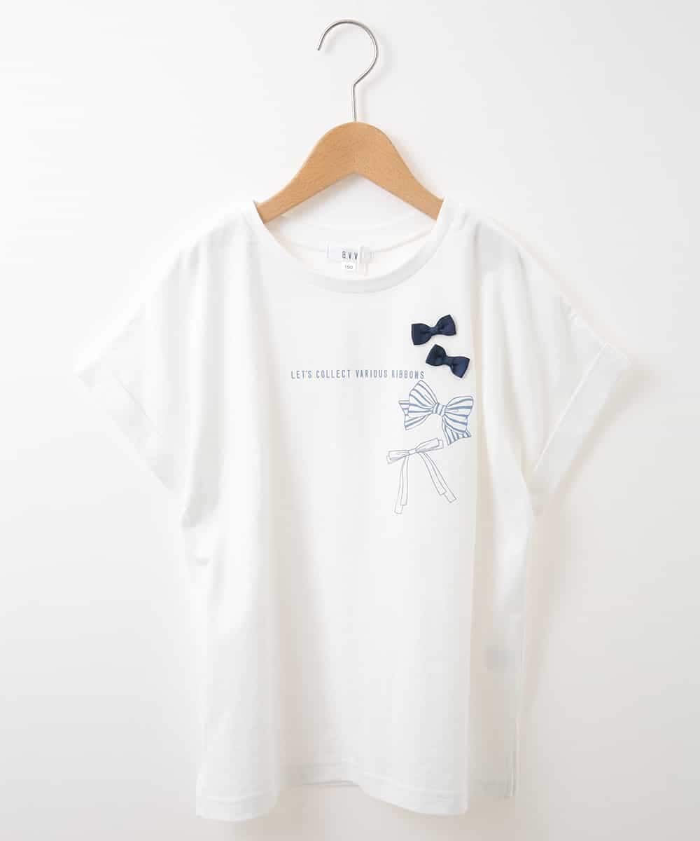KJKFM39019 a.v.v KIDS(アー・ヴェ・ヴェ) [100-130]【接触冷感】リボンデザインＴシャツ[WEB限定サイズ] ホワイト