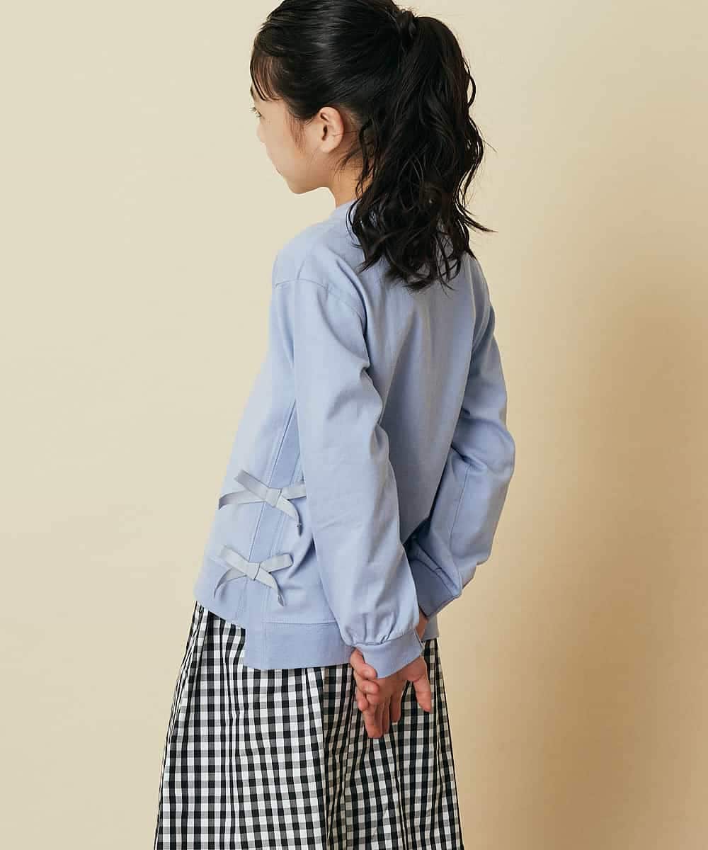 KJKFP40019 a.v.v KIDS(アー・ヴェ・ヴェ) [100-130]【毛玉になりにくい】サイドリボン長袖Tシャツ ライトブルー