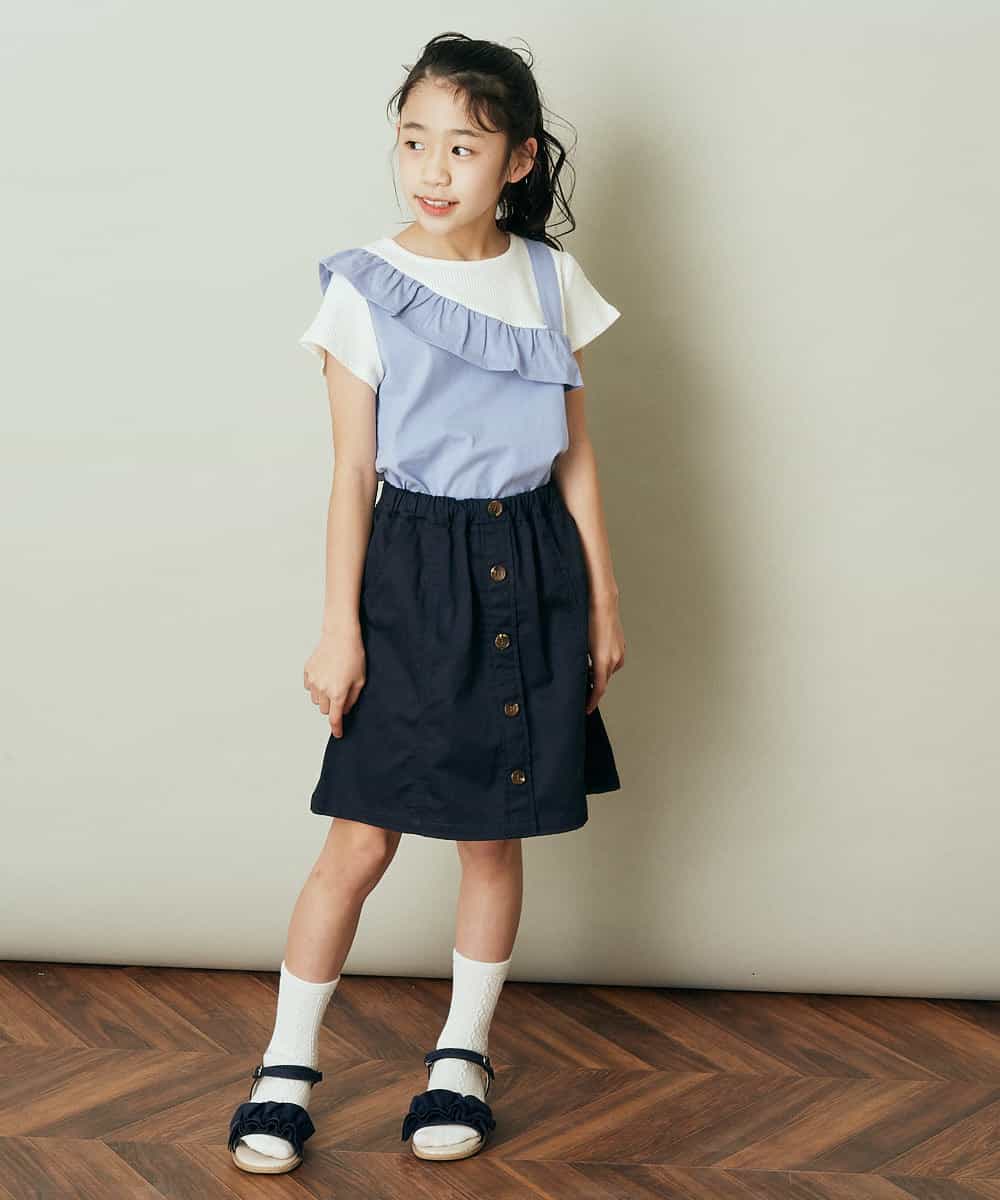KJKFP43024 a.v.v KIDS(アー・ヴェ・ヴェ) [100-130]フリルキャミソールドッキングカットソー ライトブルー