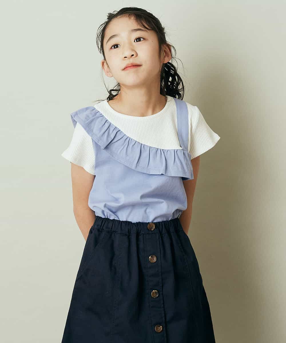 KJKFP43024 a.v.v KIDS(アー・ヴェ・ヴェ) [100-130]フリルキャミソールドッキングカットソー ライトブルー