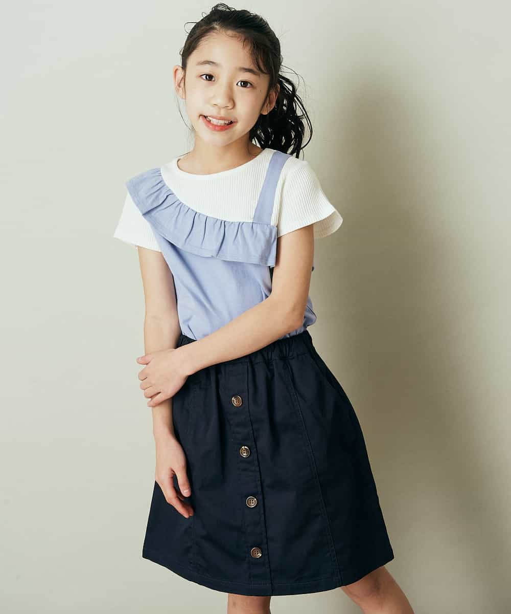 KJKFP43024 a.v.v KIDS(アー・ヴェ・ヴェ) [100-130]フリルキャミソールドッキングカットソー ライトブルー