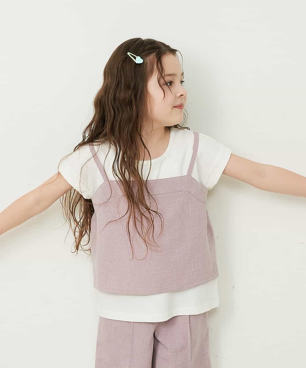 KJKFP46024 a.v.v KIDS(アー・ヴェ・ヴェ) [100-130]【セットアップ対応】ツイードライクドッキングカットソー ピンク