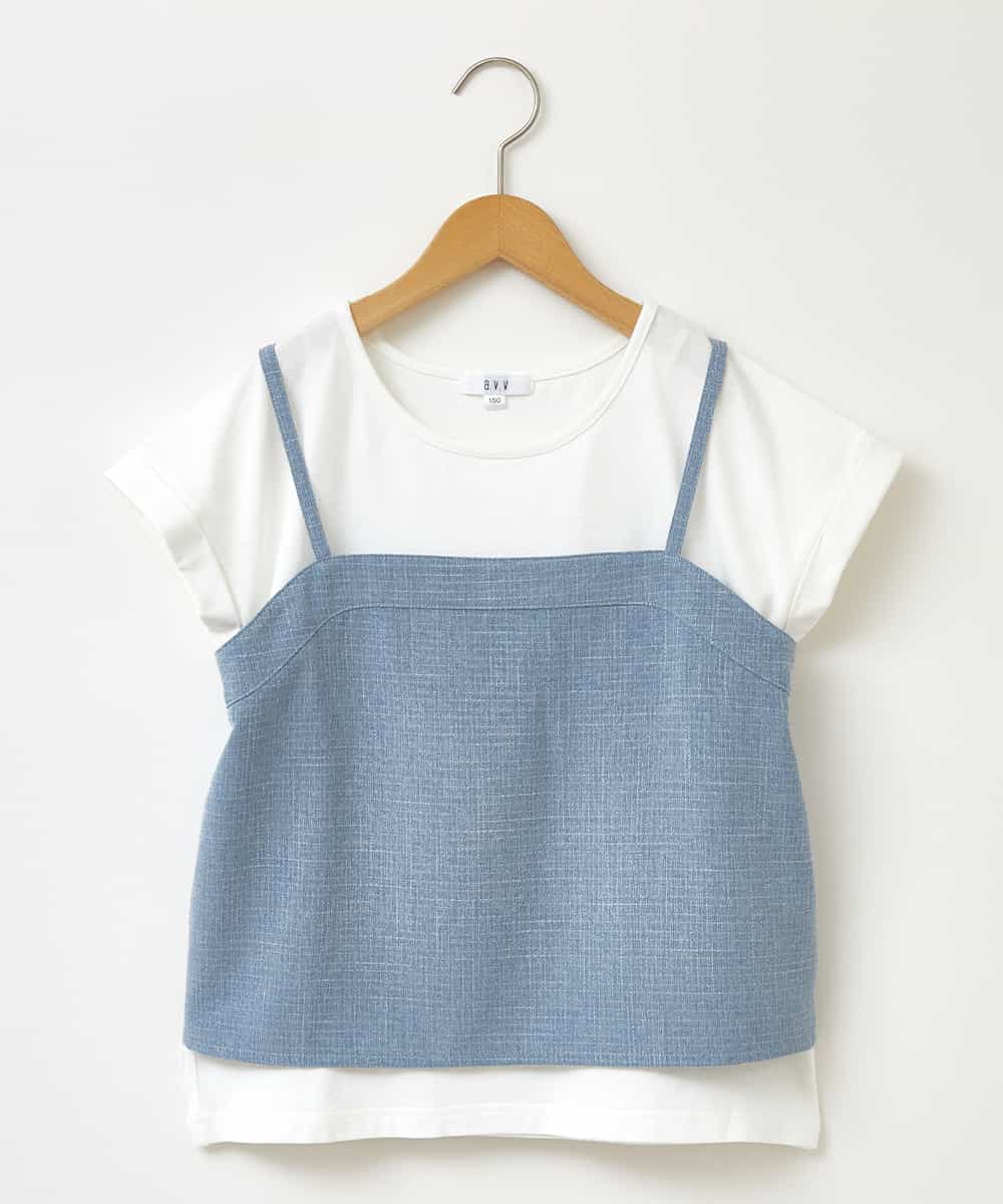 KJKFP46024 a.v.v KIDS(アー・ヴェ・ヴェ) [100-130]【セットアップ対応】ツイードライクドッキングカットソー ライトブルー