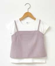 KJKFP46024 a.v.v KIDS(アー・ヴェ・ヴェ) [100-130]【セットアップ対応】ツイードライクドッキングカットソー ピンク