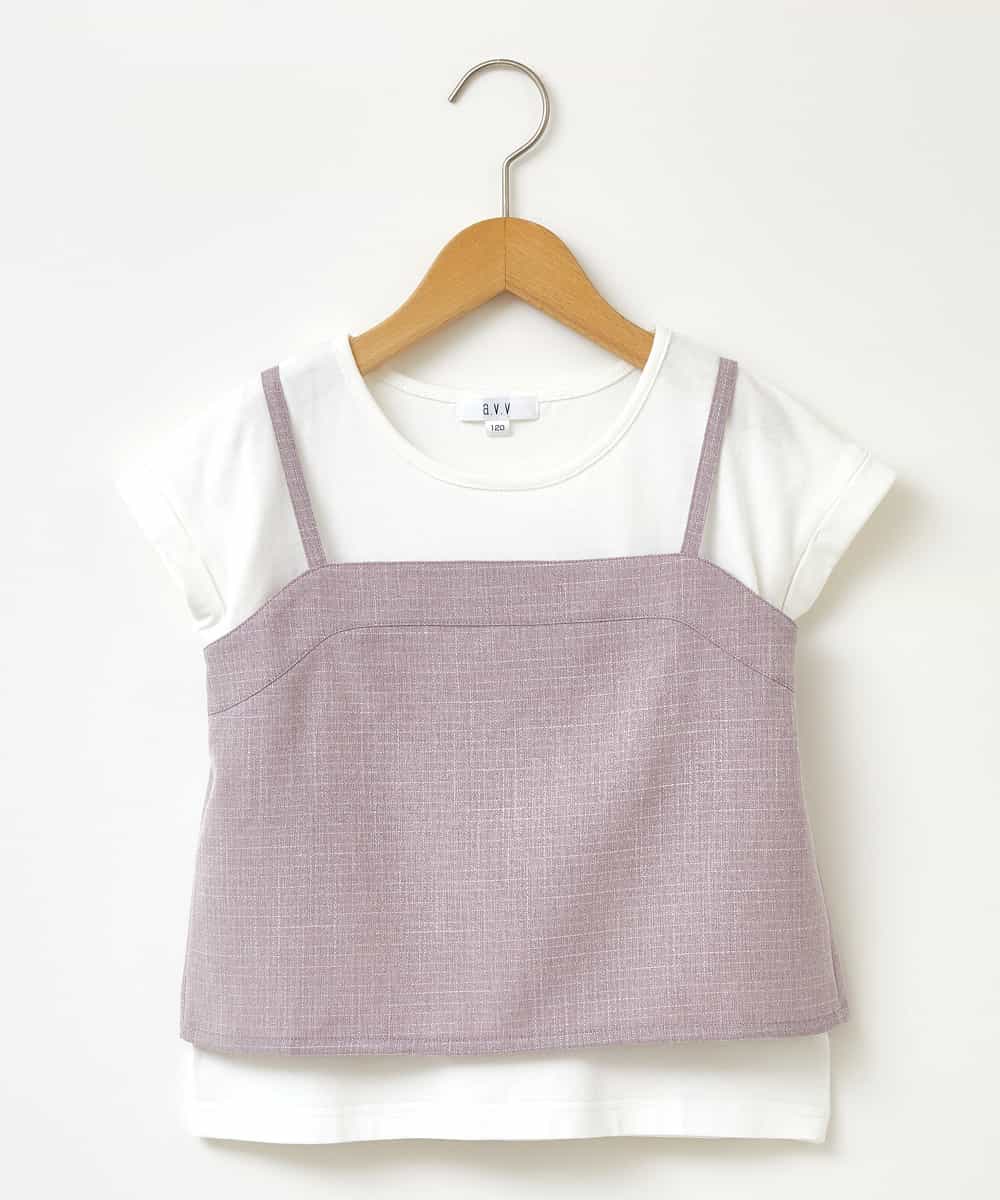 KJKFP46024 a.v.v KIDS(アー・ヴェ・ヴェ) [100-130]【セットアップ対応】ツイードライクドッキングカットソー ピンク