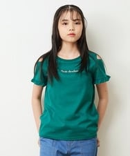KJKFP52019 a.v.v KIDS(アー・ヴェ・ヴェ) [100-130]【接触冷感/毛玉になりにくい/らく～るTEE】袖フリルオフショルダーロゴTシャツ ブラック