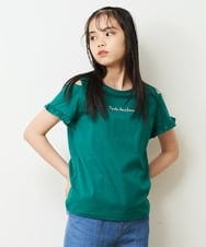 KJKFP52019 a.v.v KIDS(アー・ヴェ・ヴェ) [100-130]【接触冷感/毛玉になりにくい/らく～るTEE】袖フリルオフショルダーロゴTシャツ ブラック