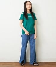 KJKFP52019 a.v.v KIDS(アー・ヴェ・ヴェ) [100-130]【接触冷感/毛玉になりにくい/らく～るTEE】袖フリルオフショルダーロゴTシャツ ブラック