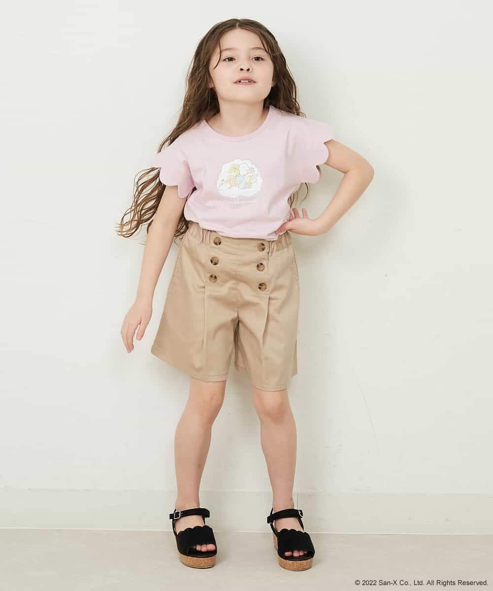 KJKFP82024 a.v.v KIDS(アー・ヴェ・ヴェ) [100-150]【数量限定再入荷】すみっコぐらしスカラップスリーブTシャツ ピンク