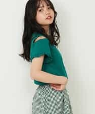 KJKFR52029 a.v.v KIDS(アー・ヴェ・ヴェ) [160]【接触冷感/毛玉になりにくい/らく～るTEE】袖フリルオフショルダーTシャツ グリーン