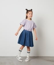 KJKFS41024 a.v.v KIDS(アー・ヴェ・ヴェ) [100-130]袖ギャザーフリルボーダートップス ラベンダー