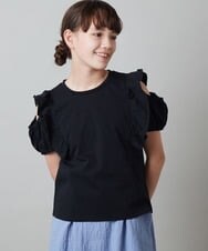 KJKFS49019 a.v.v KIDS(アー・ヴェ・ヴェ) [100-130]フロントフリルオフショルＴシャツ ライトブルー