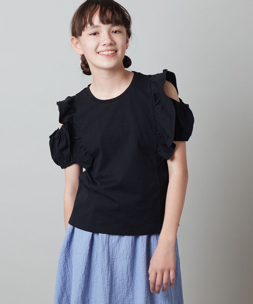 KJKFS49019 a.v.v KIDS(アー・ヴェ・ヴェ) [100-130]フロントフリルオフショルＴシャツ ライトブルー