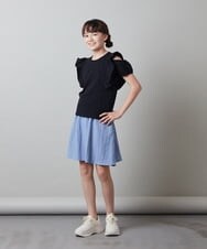 KJKFS49019 a.v.v KIDS(アー・ヴェ・ヴェ) [100-130]フロントフリルオフショルＴシャツ ライトブルー