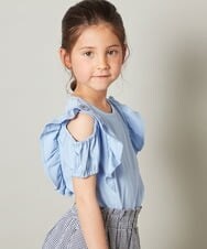 KJKFS49019 a.v.v KIDS(アー・ヴェ・ヴェ) [100-130]フロントフリルオフショルＴシャツ ライトブルー