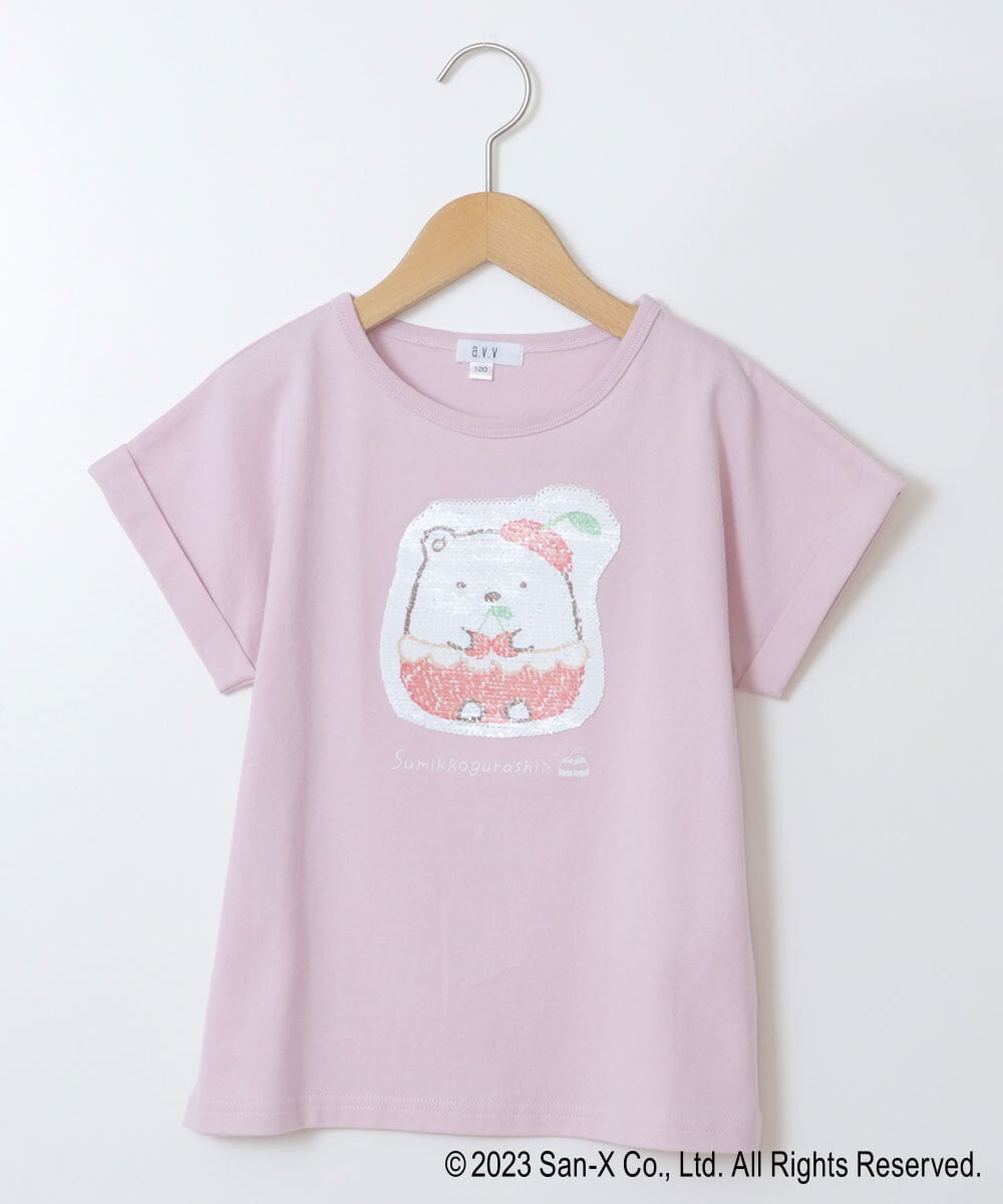 KJKFS80029 a.v.v KIDS(アー・ヴェ・ヴェ) [100-140]すみっコぐらしスパンコールＴシャツ ピンク