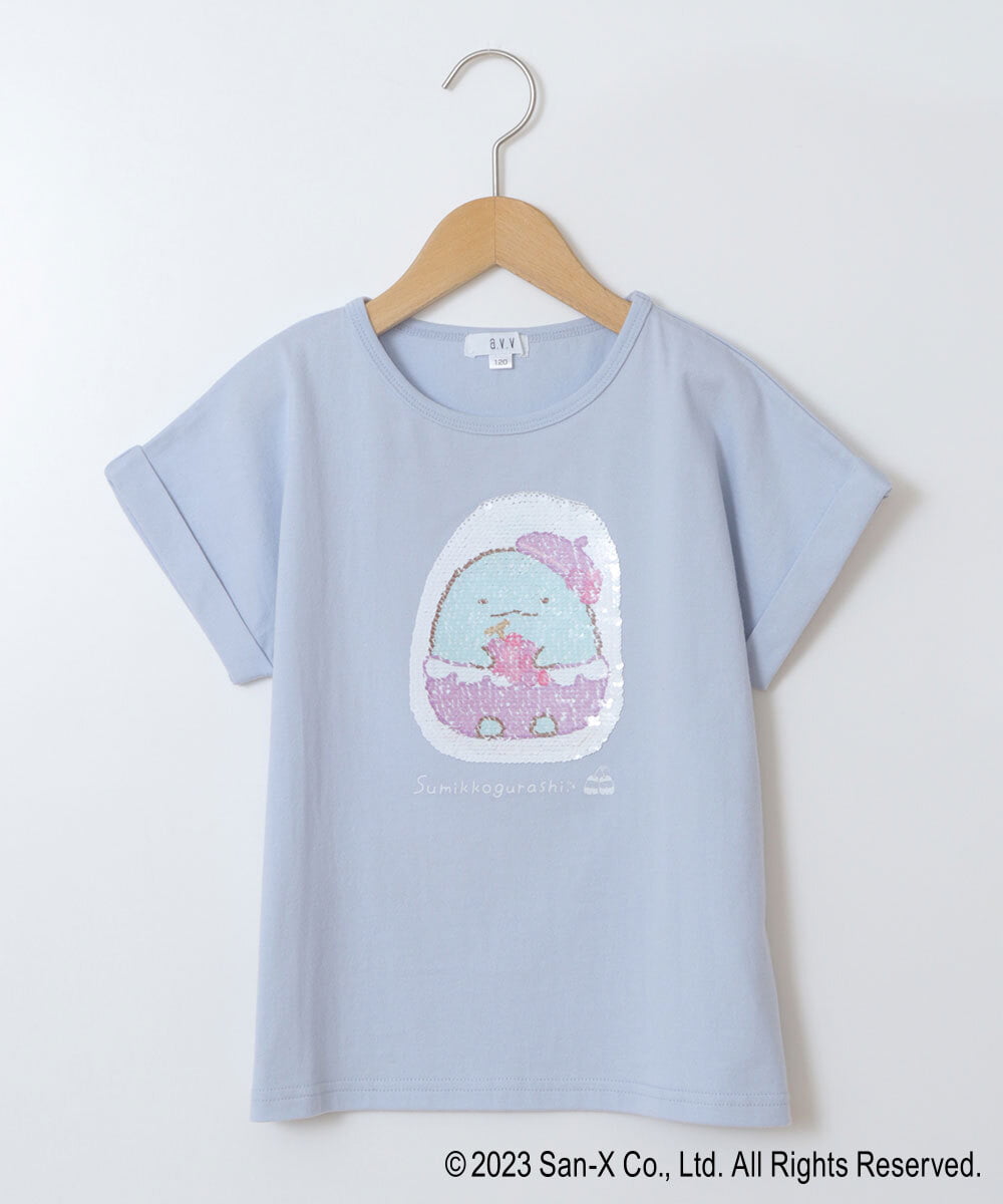 KJKFS80029 a.v.v KIDS(アー・ヴェ・ヴェ) [100-140]すみっコぐらしスパンコールＴシャツ ピンク