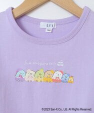 KJKFS81029 a.v.v KIDS(アー・ヴェ・ヴェ) [100-140]すみっコぐらしギンガムパフスリーブＴシャツ ラベンダー