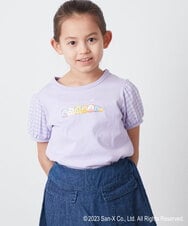 KJKFS81029 a.v.v KIDS(アー・ヴェ・ヴェ) [100-140]すみっコぐらしギンガムパフスリーブＴシャツ ラベンダー