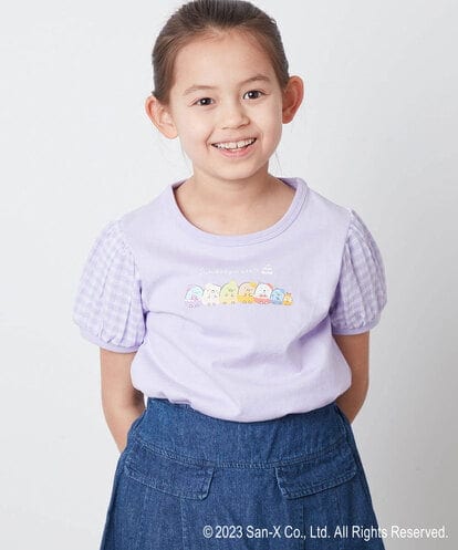 KJKFS81029 a.v.v KIDS [100-140]すみっコぐらしギンガムパフスリーブＴシャツ