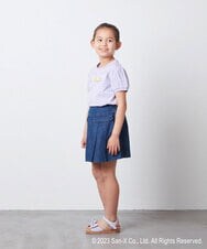 KJKFS81029 a.v.v KIDS(アー・ヴェ・ヴェ) [100-140]すみっコぐらしギンガムパフスリーブＴシャツ ラベンダー