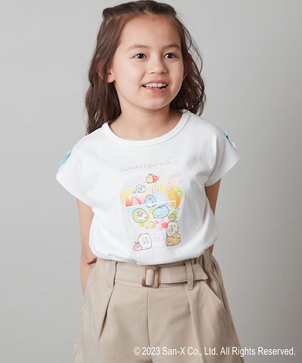 KJKFS82029 a.v.v KIDS(アー・ヴェ・ヴェ) [100-140]すみっコぐらし袖リボンＴシャツ ホワイト