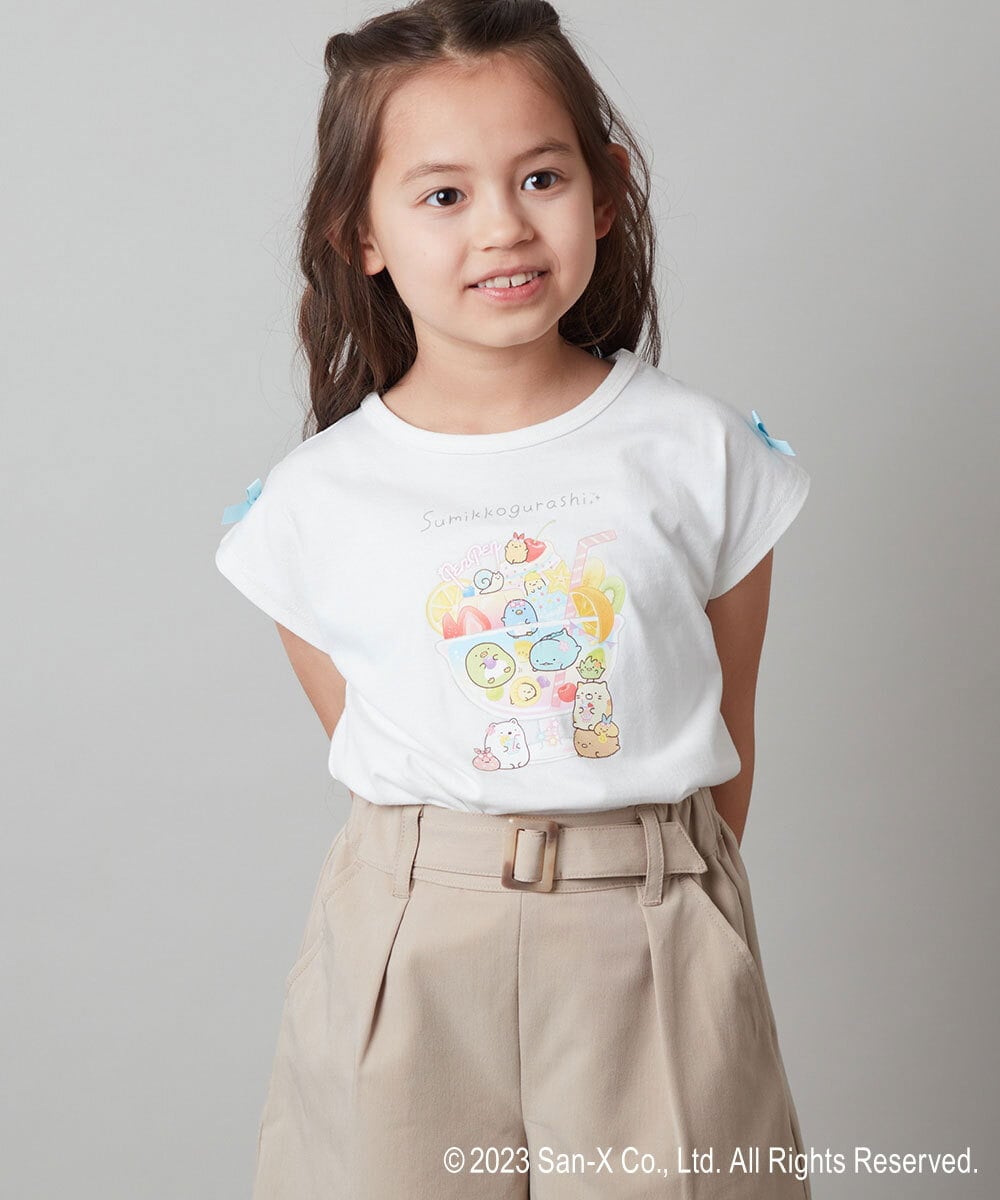 KJKFS82029 a.v.v KIDS(アー・ヴェ・ヴェ) [100-140]すみっコぐらし袖リボンＴシャツ ホワイト