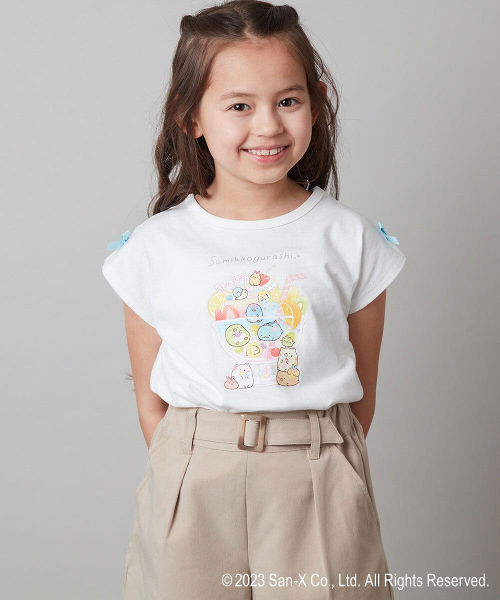 KJKFS82029 a.v.v KIDS(アー・ヴェ・ヴェ) [100-140]すみっコぐらし袖リボンＴシャツ ホワイト