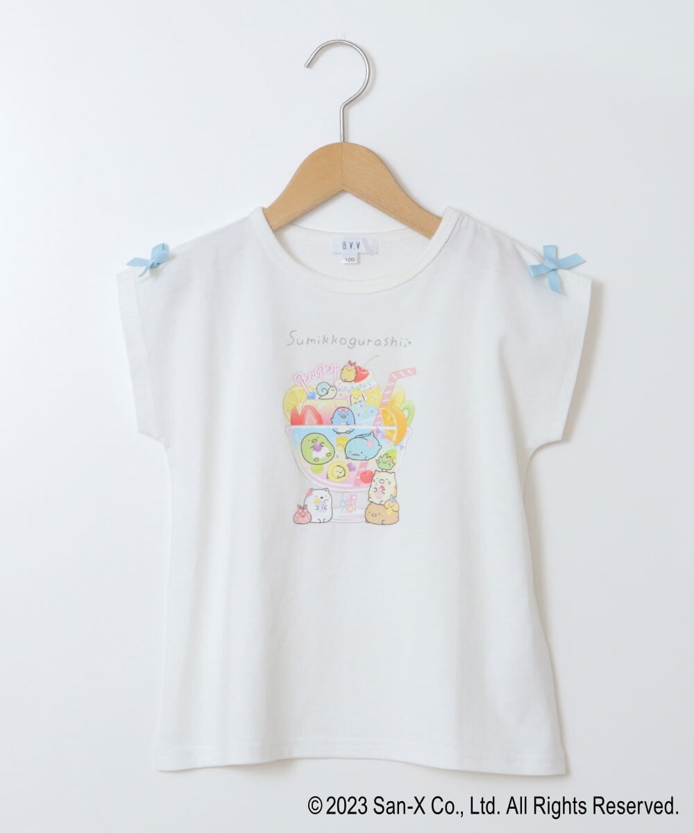 KJKFS82029 a.v.v KIDS(アー・ヴェ・ヴェ) [100-140]すみっコぐらし袖リボンＴシャツ ホワイト