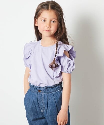 KJKFT49024 a.v.v KIDS [140-150]フロントフリルオフショルＴシャツ