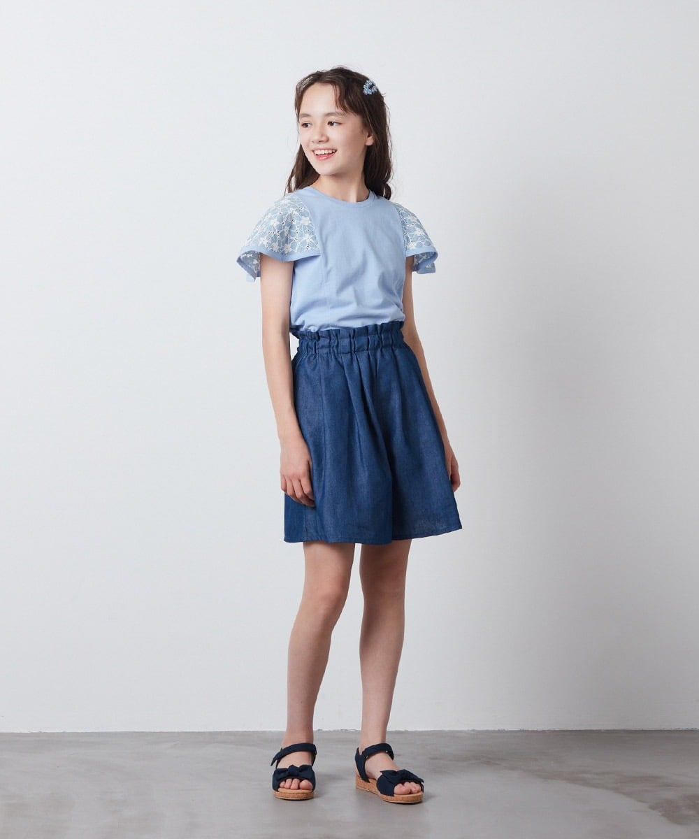 KJKFT50024 a.v.v KIDS(アー・ヴェ・ヴェ) [140-150]レースフレアスリーブＴシャツ ライトブルー