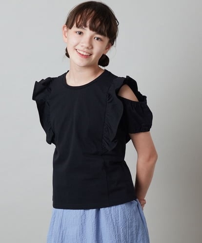 KJKFU49029 a.v.v KIDS [160]フロントフリルオフショルＴシャツ