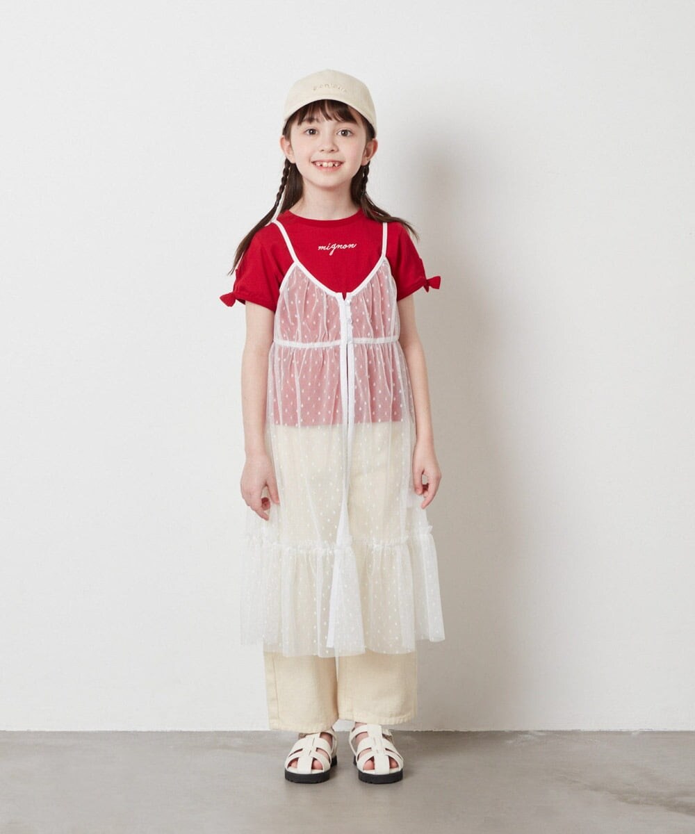 KJKFV37039 a.v.v KIDS(アー・ヴェ・ヴェ) [120-130]【２点セット】チュールキャミワンピ×Tシャツ ホワイト