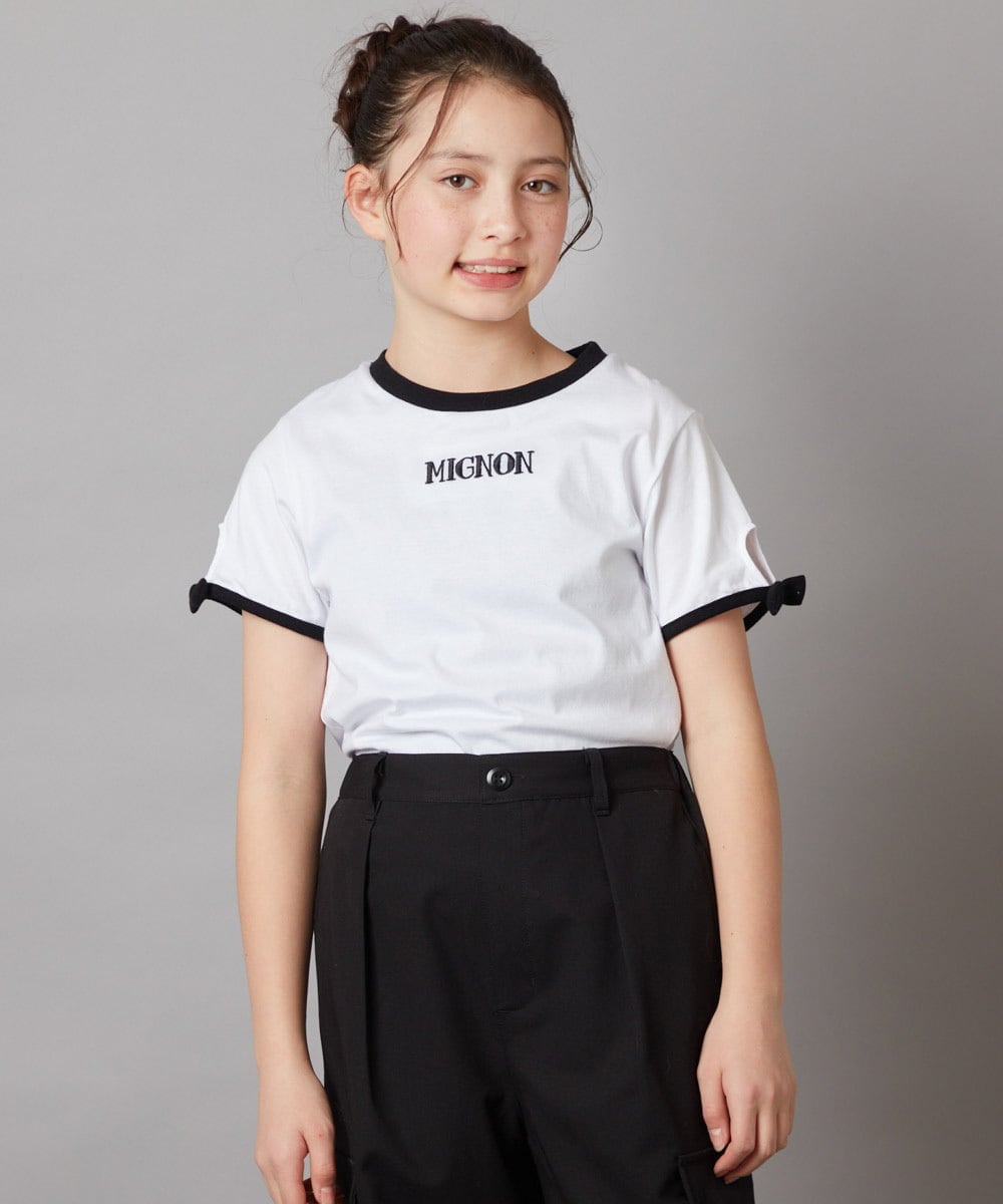 KJKFV38019 a.v.v KIDS(アー・ヴェ・ヴェ) [100-130]袖口リボンTシャツ レッド