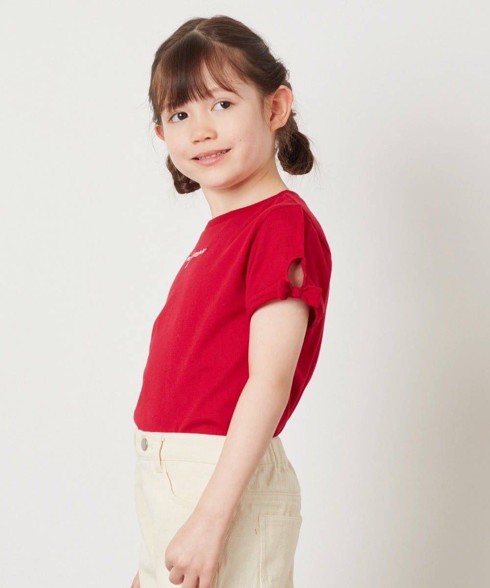 KJKFV38019 a.v.v KIDS(アー・ヴェ・ヴェ) [100-130]袖口リボンTシャツ レッド