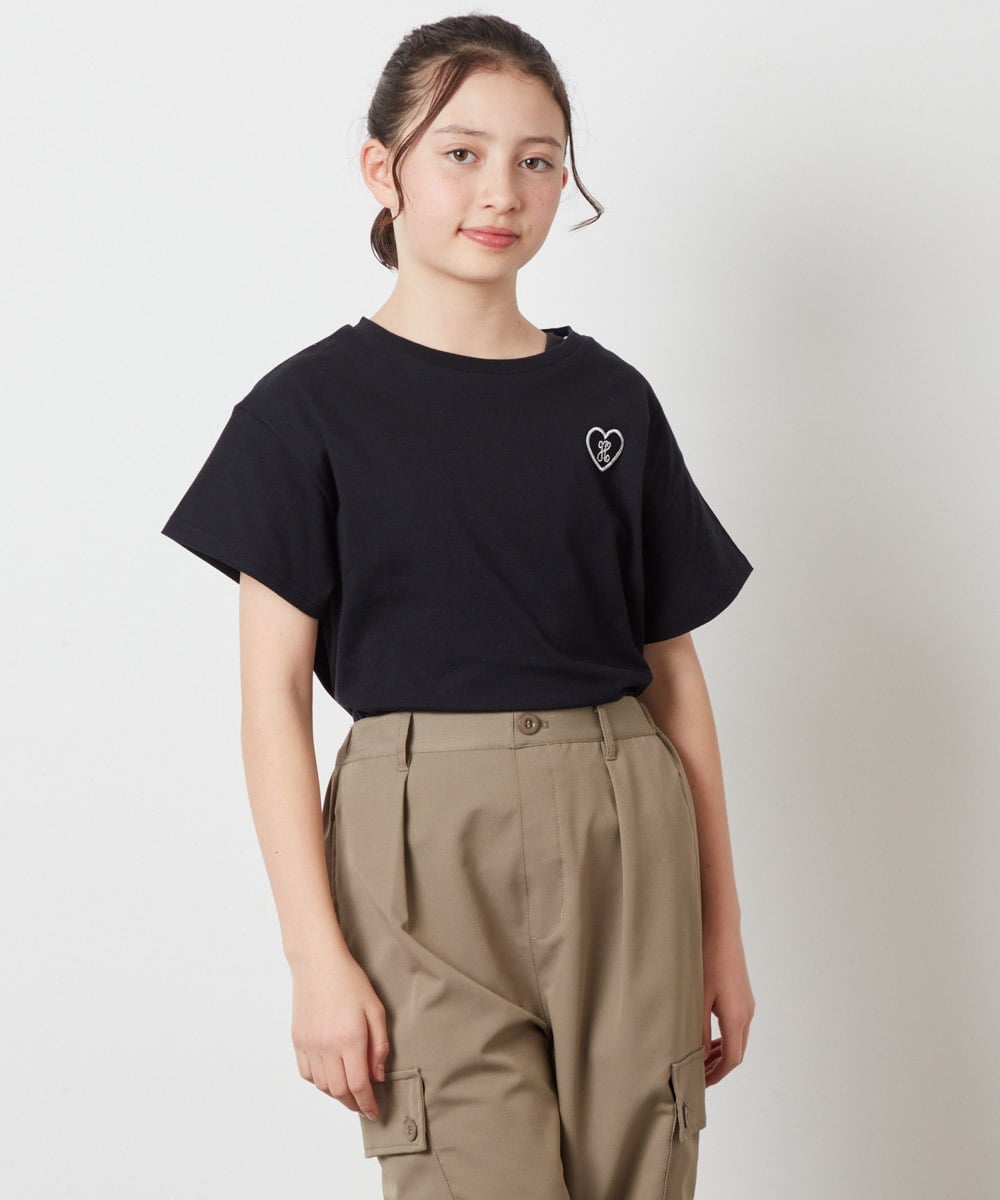 KJKFV40019 a.v.v KIDS(アー・ヴェ・ヴェ) [100-130]【コットン100％】ハートワッペン半袖Tシャツ ブラック