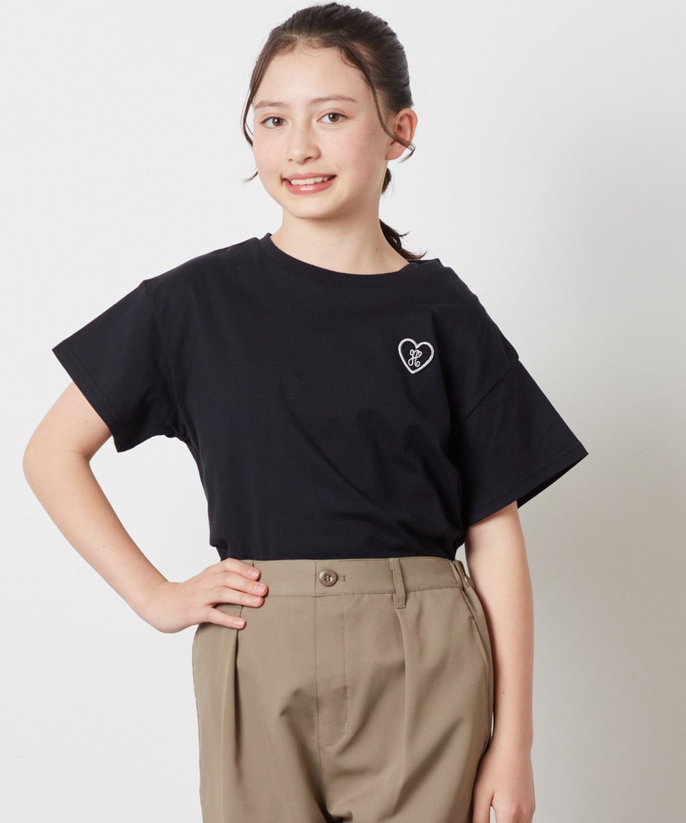 KJKFV40019 a.v.v KIDS(アー・ヴェ・ヴェ) [100-130]【コットン100％】ハートワッペン半袖Tシャツ ブラック