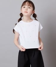 KJKFV41019 a.v.v KIDS(アー・ヴェ・ヴェ) [100-130]ラインストーン半袖Ｔシャツ ホワイト