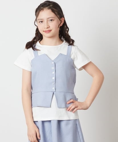 KJKFV42029 a.v.v KIDS [100-130]【セットアップ対応】麻調キャミドッキングトップス