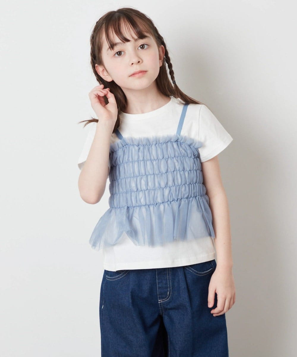 KJKFV43029 a.v.v KIDS(アー・ヴェ・ヴェ) [100-130]チュールキャミドッキングＴシャツ ライトブルー