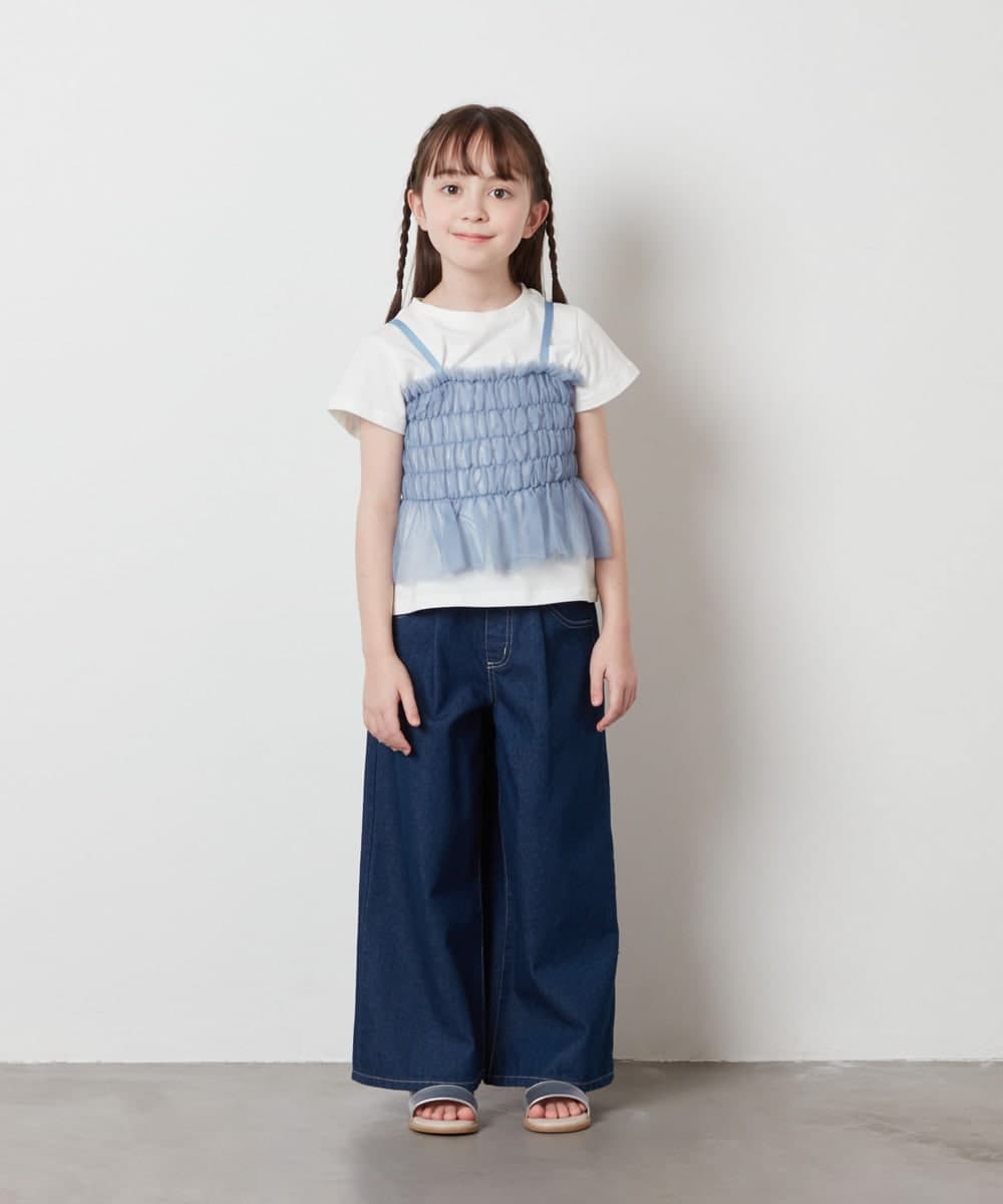 KJKFV43029 a.v.v KIDS(アー・ヴェ・ヴェ) [100-130]チュールキャミドッキングＴシャツ ライトブルー