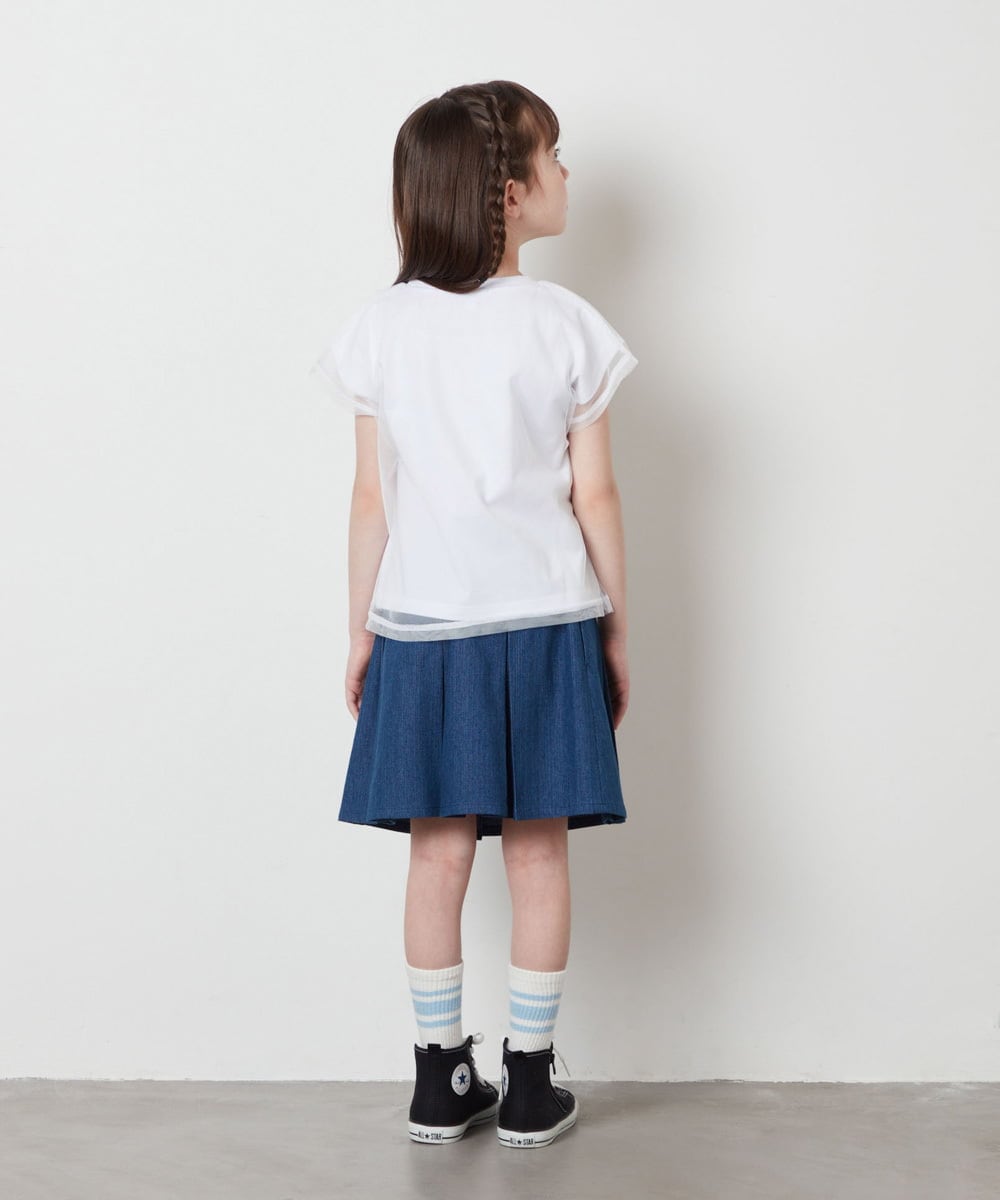 KJKFV45019 a.v.v KIDS(アー・ヴェ・ヴェ) [100-130]チュールレイヤーロゴTシャツ ホワイト