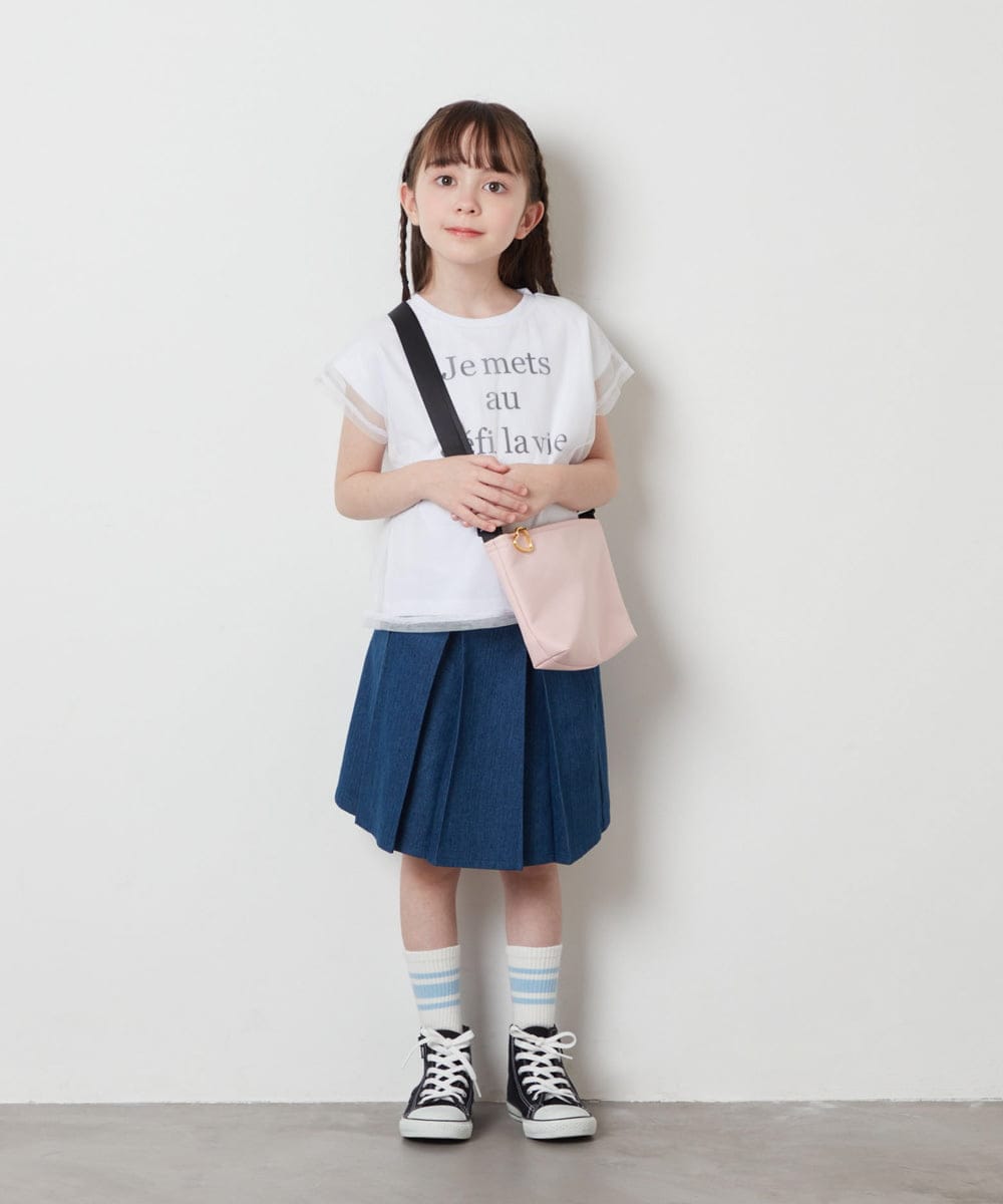 KJKFV45019 a.v.v KIDS(アー・ヴェ・ヴェ) [100-130]チュールレイヤーロゴTシャツ ホワイト