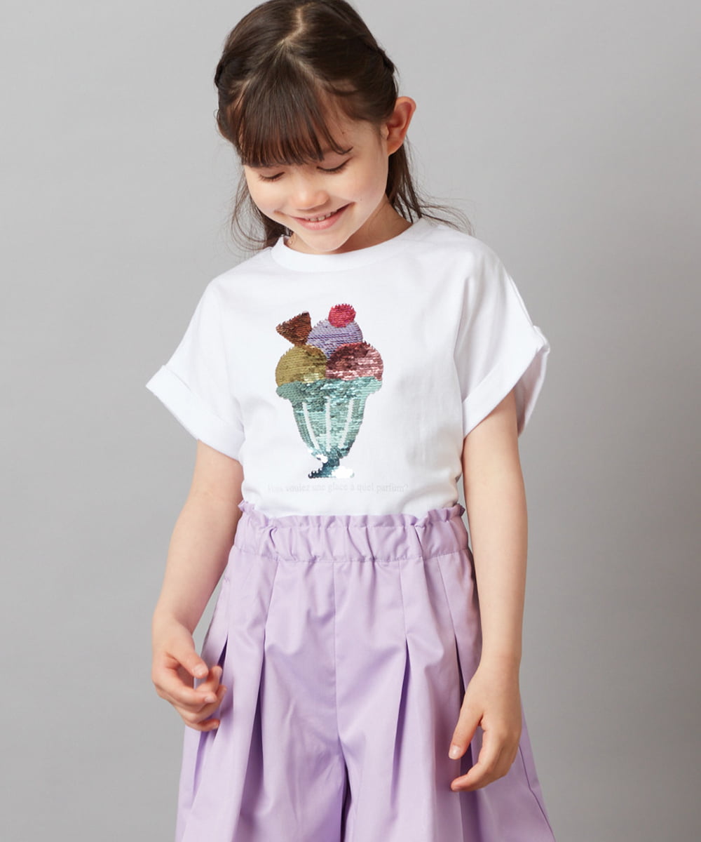 KJKFV46019 a.v.v KIDS(アー・ヴェ・ヴェ) [100-130]スパンコールＴシャツ ホワイト