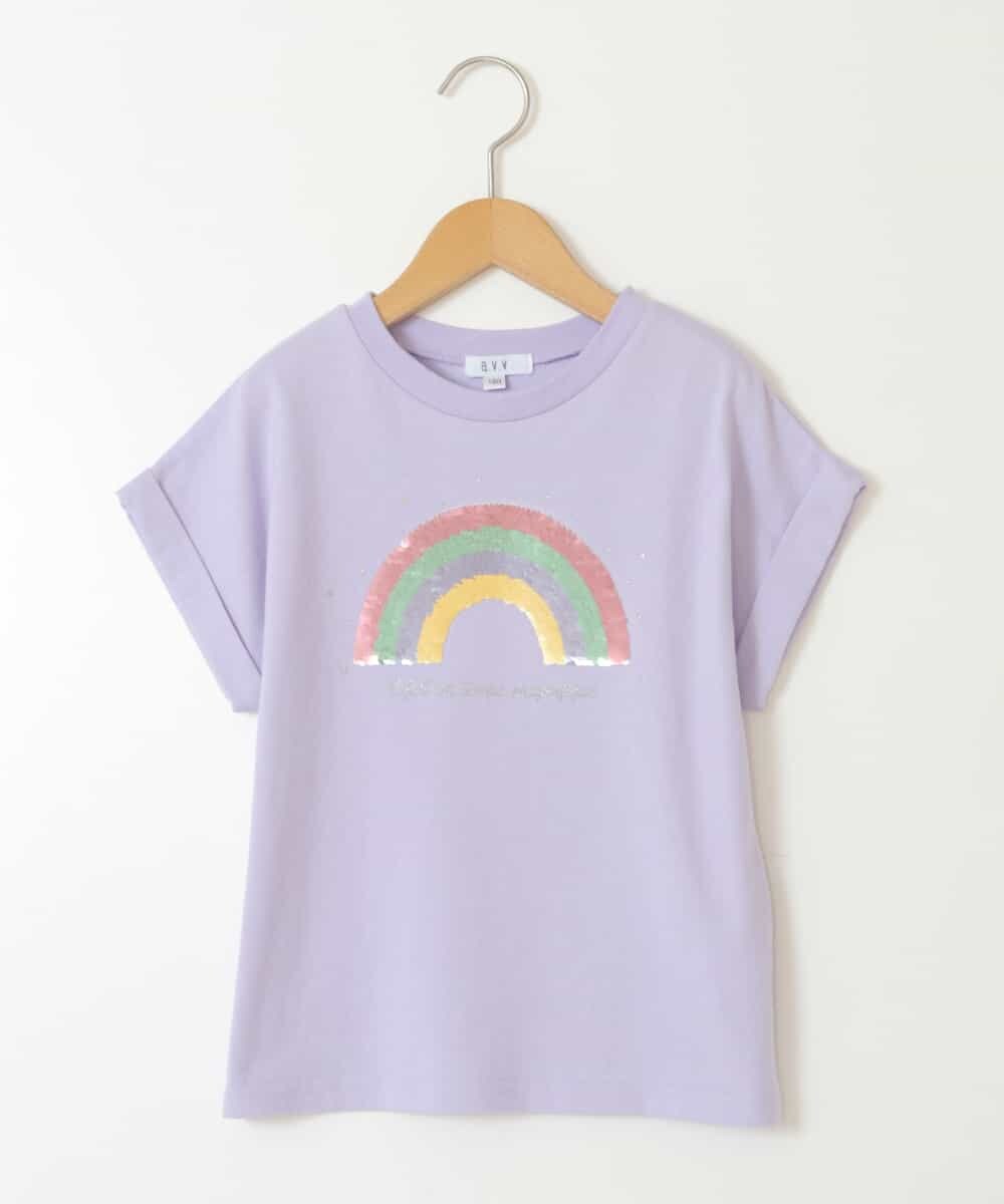 KJKFV46019 a.v.v KIDS(アー・ヴェ・ヴェ) [100-130]スパンコールＴシャツ ラベンダー