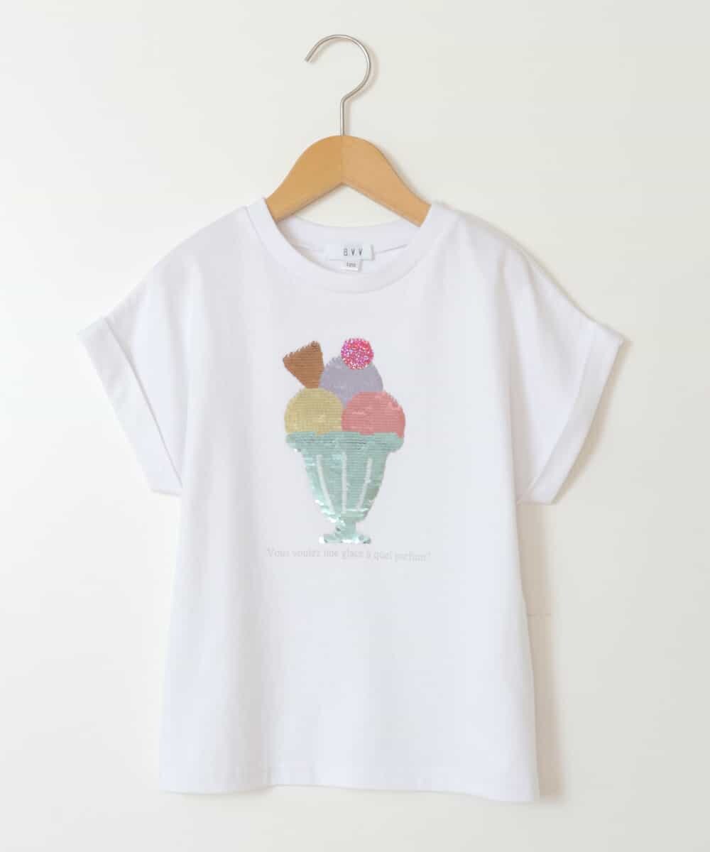 KJKFV46019 a.v.v KIDS(アー・ヴェ・ヴェ) [100-130]スパンコールＴシャツ ホワイト