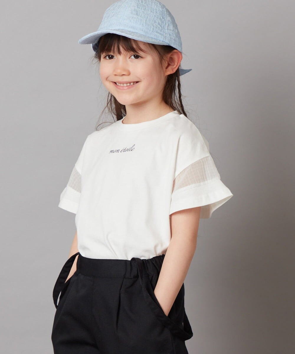 100-130]袖シアー切り替えトップス(カットソー・Tシャツ) | a.v.v KIDS  