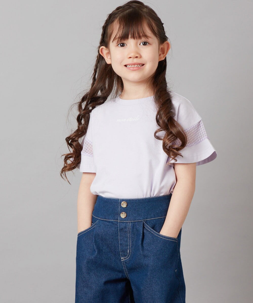 100-130]袖シアー切り替えトップス(カットソー・Tシャツ) | a.v.v KIDS  